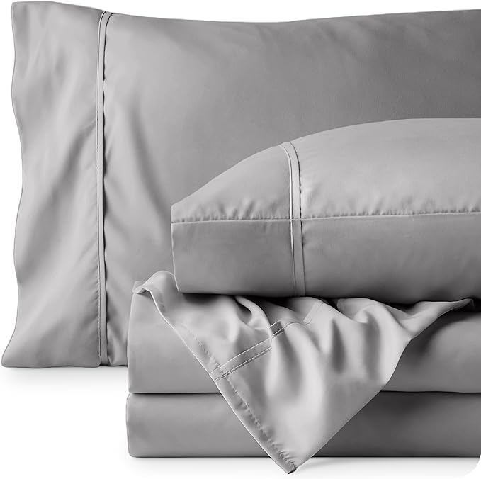 Bare Home Short Queen Sheet Set - 1800 Ultra-Soft Microfiber - Double Brushed - Deep Pockets - Easy Fit - 4 Piece Set - Bed Sheets (Short Queen, Light Grey)