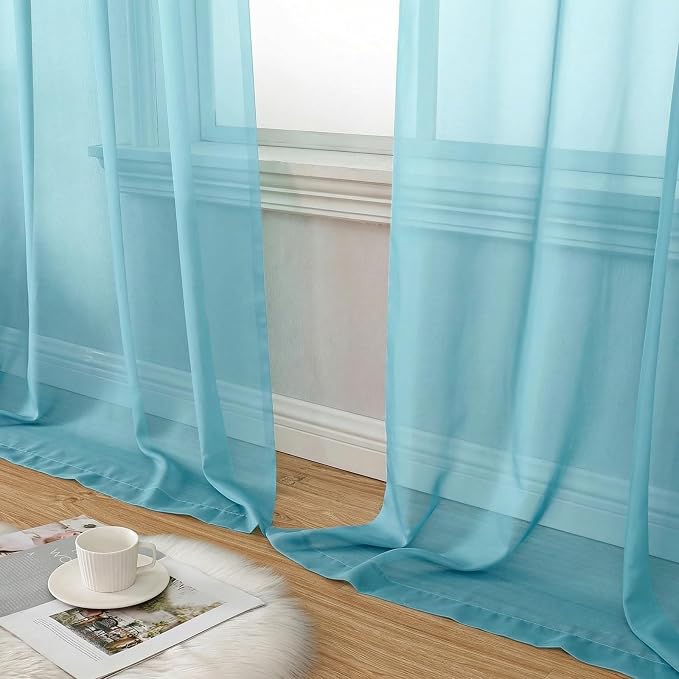 Aiyufeng Aqua Sheer Curtains 72 Inch Length 2 Panels Set, Light Filtering Airy - Image 6