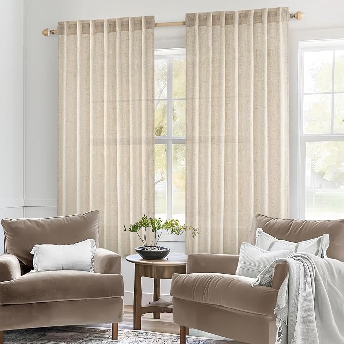 MIULEE Light Taupe Linen Curtains 54 Inch Length 2 Panels - Image 2
