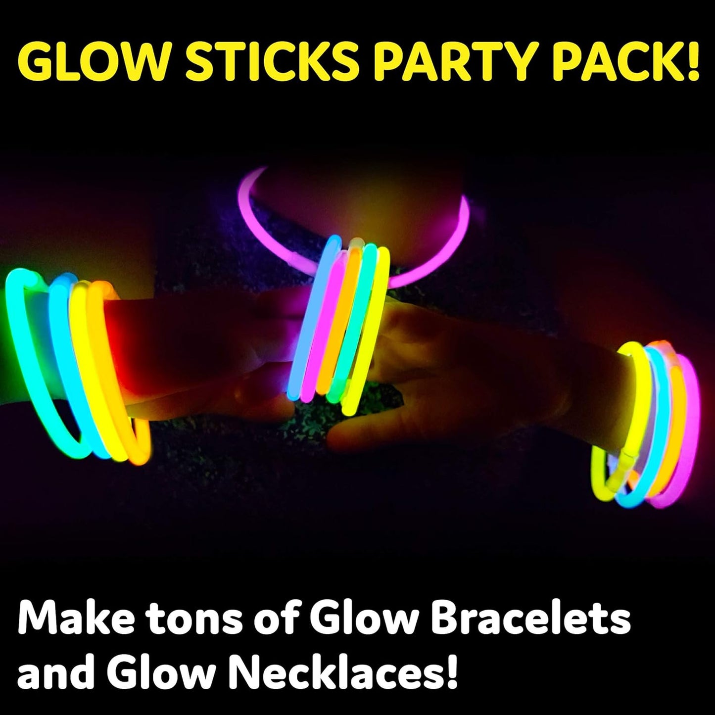 PartySticks Ultra Bright Glow Sticks Bulk Party Supplies 200 Pack - 8" Glow in the Dark Light Up Halloween Party Favors, Glow Decorations, Neon Party Necklaces and Bracelets with Connectors