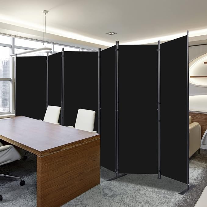 Room Divider, 6 Panel Folding Privacy Screens with Wider Support Feet, 6 Ft Portable Room Partition for Room Separator, 132" W X 71" H, Black