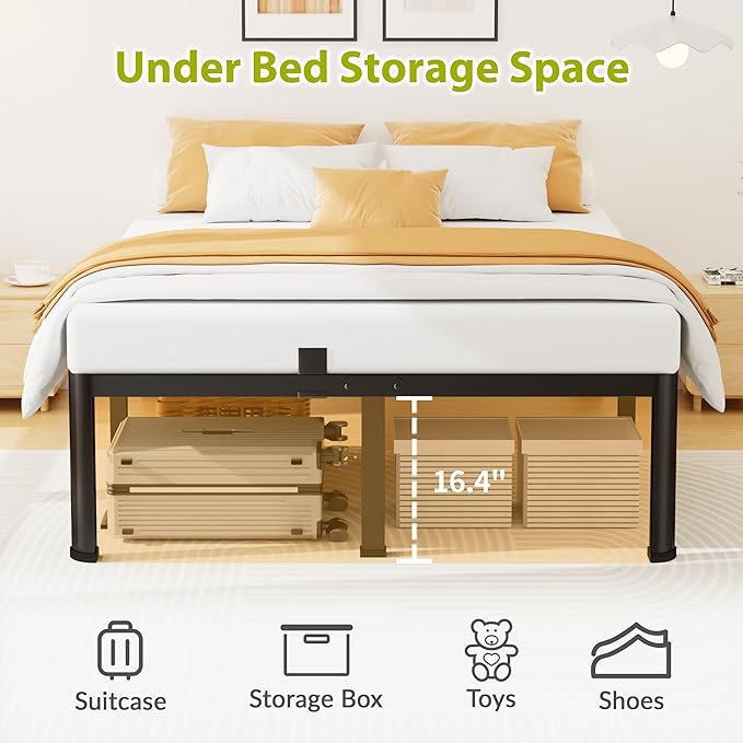 18 Inch California King Size Metal Platform Bed Frame with Round Corners, Storage Space Under High Bed Frame-Heavy Duty Steel Slats Support, Noise Free - Easy Assembly - No Box Spring Needed