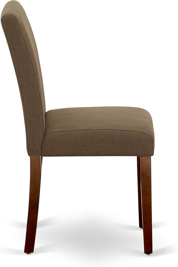 East West Furniture AMAB3-MAH-18 3 Piece Kitchen Table Set for Small Spaces Contains a Round Dining Table with Pedestal and 2 Coffee Linen Fabric Upholstered Chairs, 36x36 Inch, Mahogany