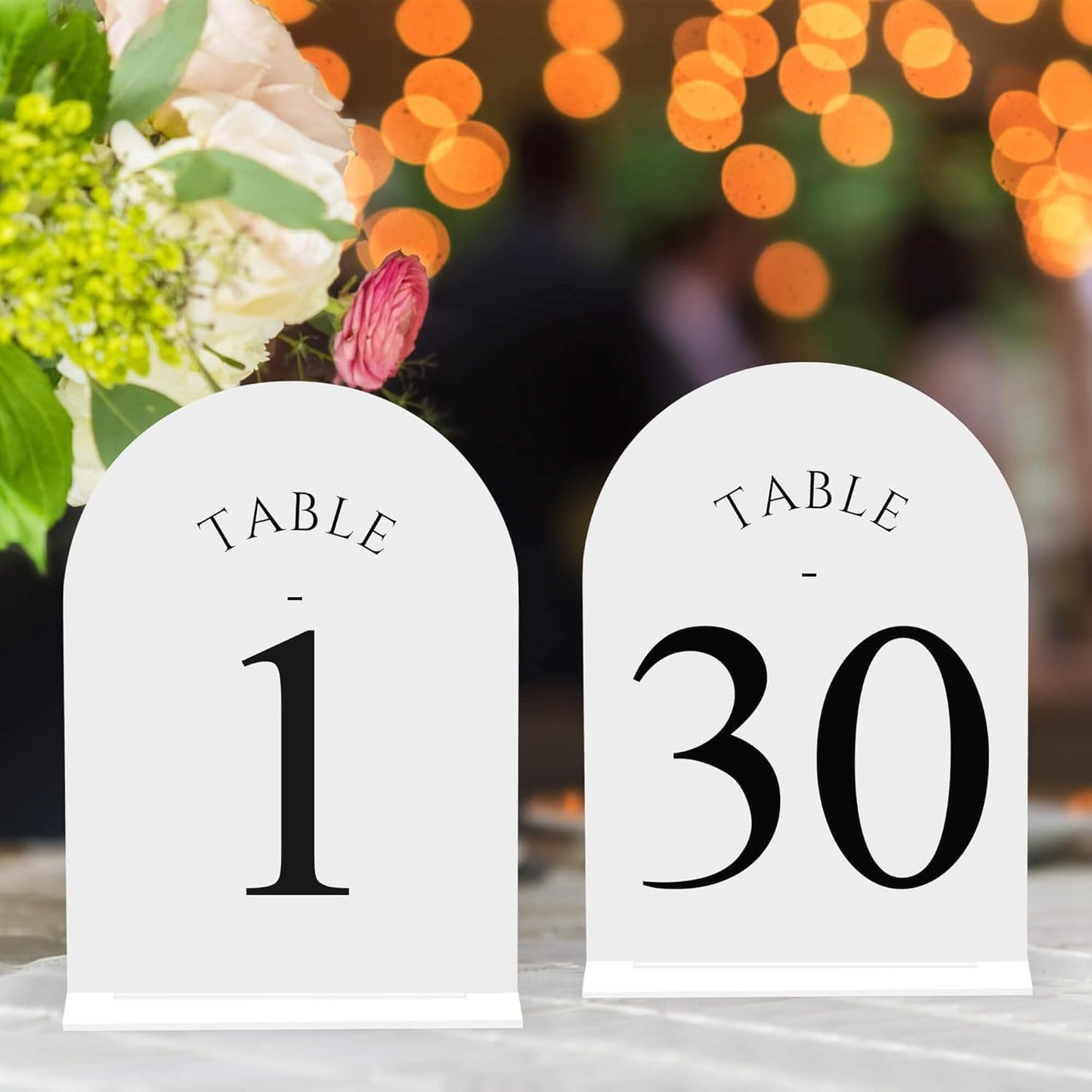 JOYIT Arch Wedding Table Numbers 1-30 with Stands – Double-Sided Printed 5" X 7" Acrylic Table Signs with White Background Black Text, Perfect Acrylic Table Numbers for Wedding Receptions, Parties, Anniversaries, and Events