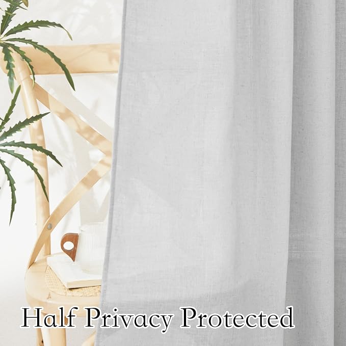 RYB HOME Semi Sheer Curtains 102 inches Long, Light Filtering Privacy Natural - Image 4