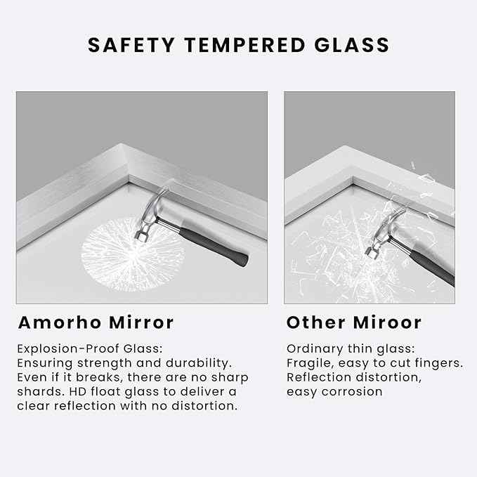 Amorho 20x30 Inch Bathroom Mirror Silver, Thick Metal Framed Wall Mirrors for Over Sink, Brushed Nickel Mirror Perfect for Bedroom, Living Room, Entryway, Rectangle (Horizontal/Vertical).