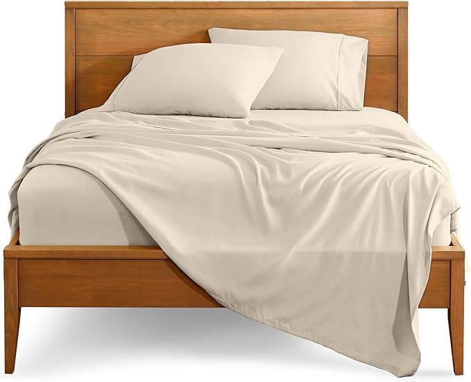Bare Home Short Queen Sheet Set - 1800 Ultra-Soft Microfiber - Double Brushed - Deep Pockets - Easy Fit - 4 Piece Set - Bed Sheets (Short Queen, Sand)