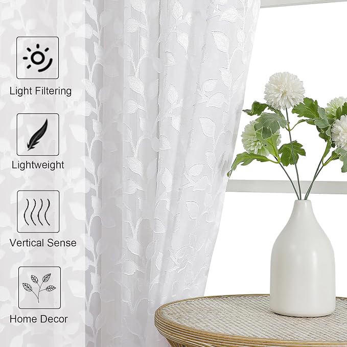 Chyhomenyc Extra Long White Sheer Curtains 108 Inch Length 2 Panels Set - Image 6