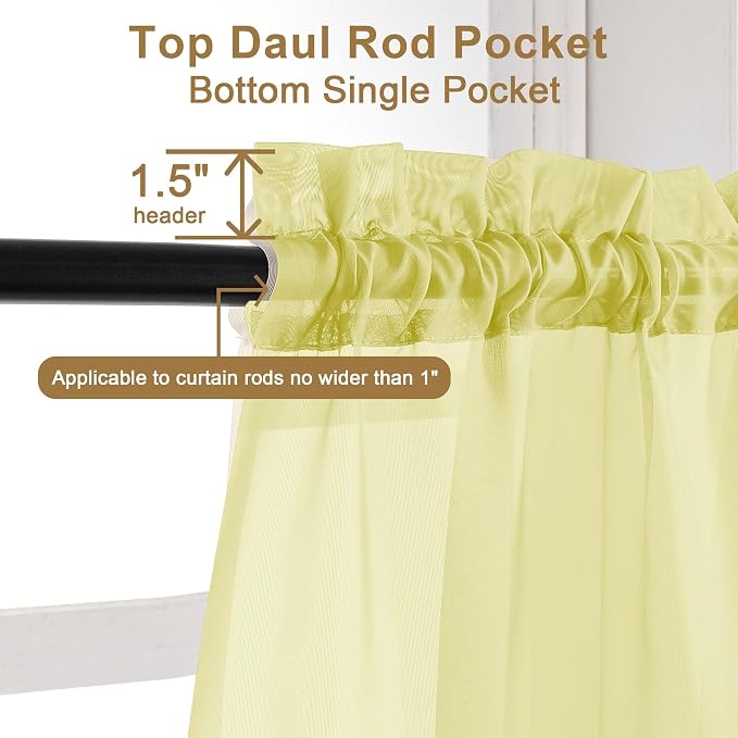Chyhomenyc Sheer Curtains 36 inch Length 2 Panels Set, Light Filtering Voile - Image 5