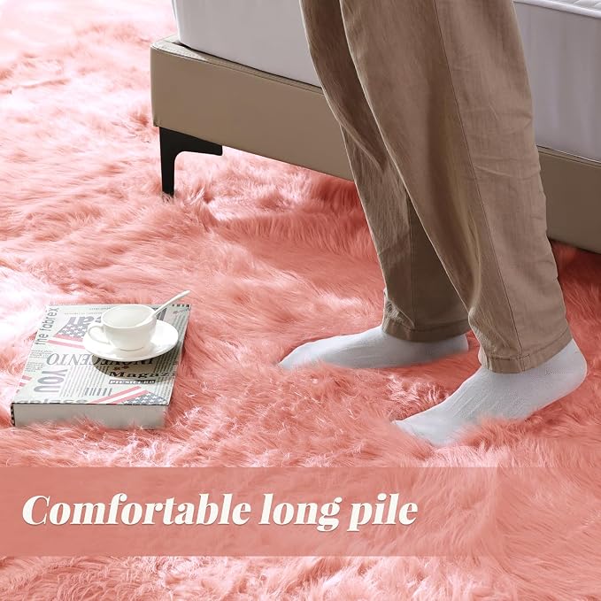 ORINOVA Pink Shag Faux Sheepskin Washable Fur Rug - Image 3