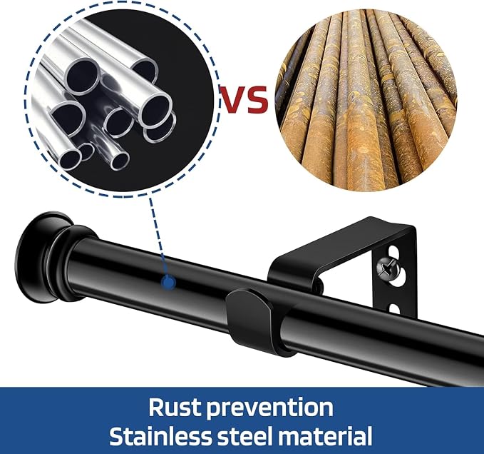 Small Curtain Rods for Windows 30" to 60" 5/8 Inch Standard Decorative Black - Image 3