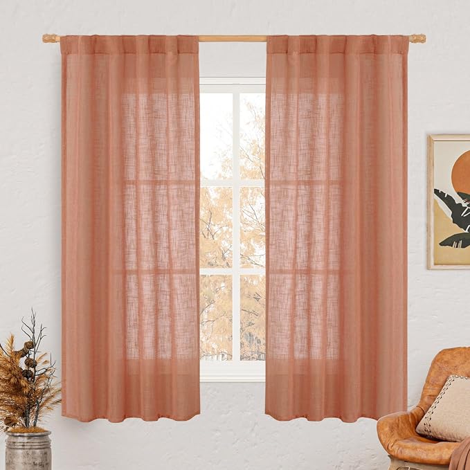 LAMIT 60 Inch Length Window Linen Curtains, Light Filtering Panels Back Tab and by LAMIT