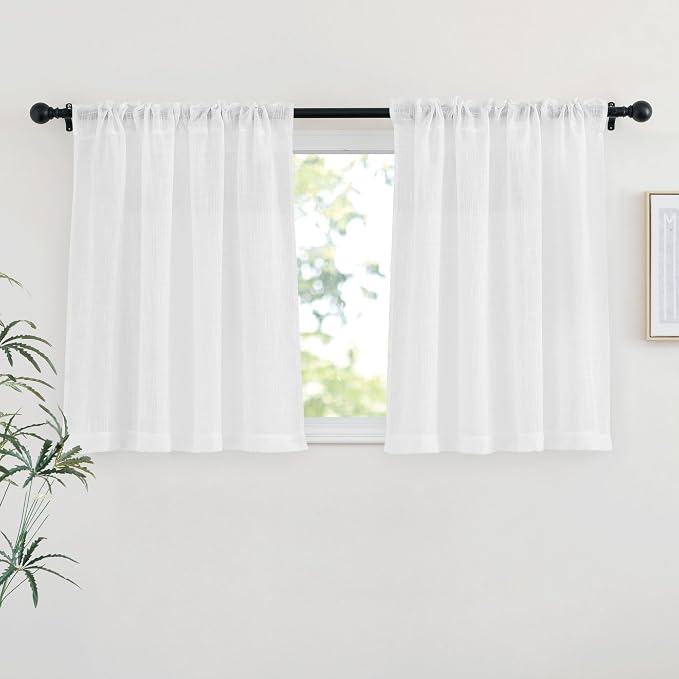 NICETOWN White Semi Sheer Kitchen Curtains 24 inch Length, Rod Pocket & Back - Image 2