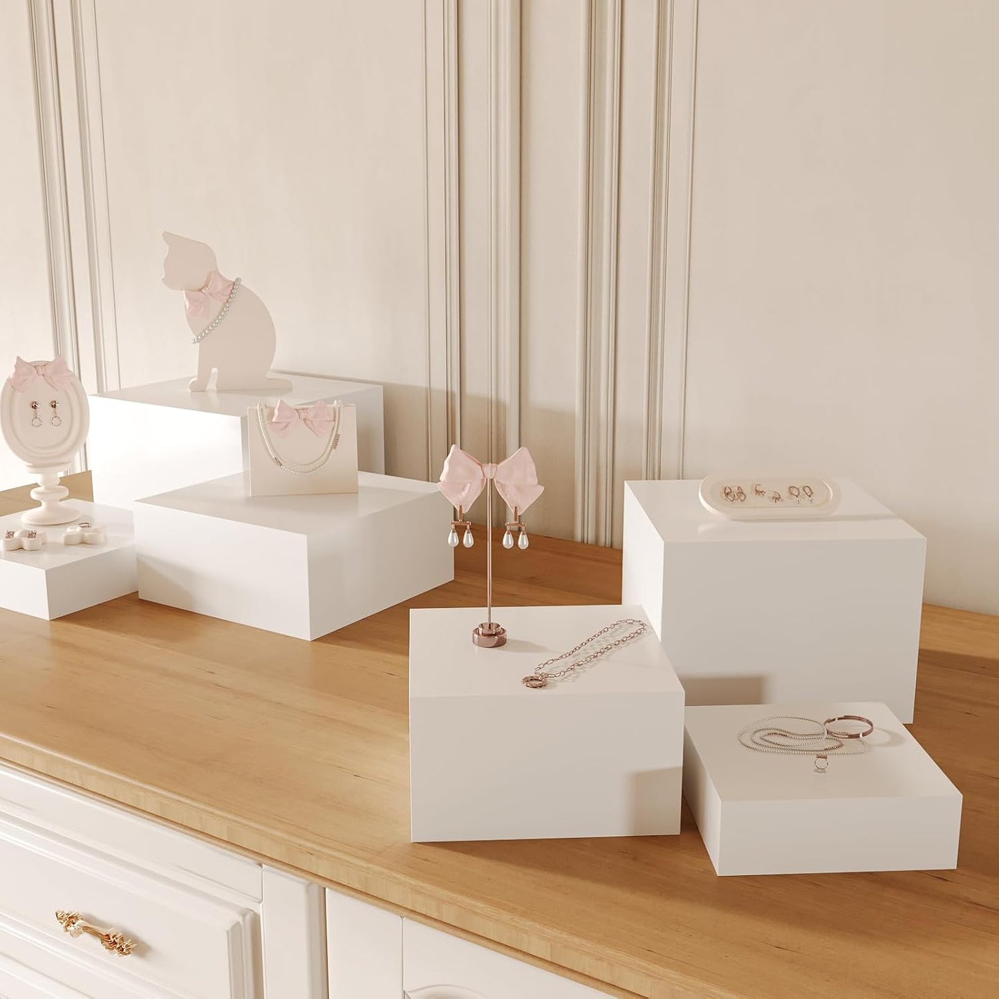 PecMuikee Buffet Risers, Food Risers for Buffet Table, Display Stand Shelf for Catering Dessert Collectibles Jewelry Figures Show, Acrylic Cube Display Nesting Risers with Hollow Bottoms 6PCS