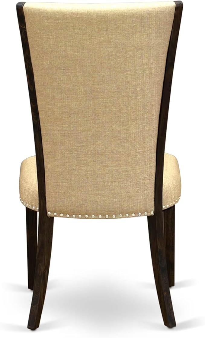 East West Furniture V727VE703-9 9 Piece Kitchen Table Set Includes a Rectangle Dining Table with V-Legs and 8 Brown Linen Fabric Parson Dining Room Chairs, 40x72 Inch, Multi-Color