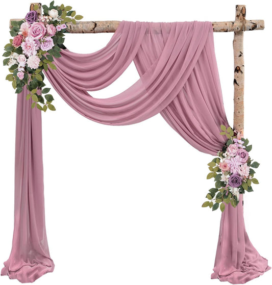 Dusty Rose Wedding Arch Draping Fabric 4 Panels 20Ft Length x 28" Width Arch Drapes Chiffon Fabric Sheer Curtains Backdrop for Party Bridal Decorations Wedding Ceremony Ceiling Stage Reception Decor