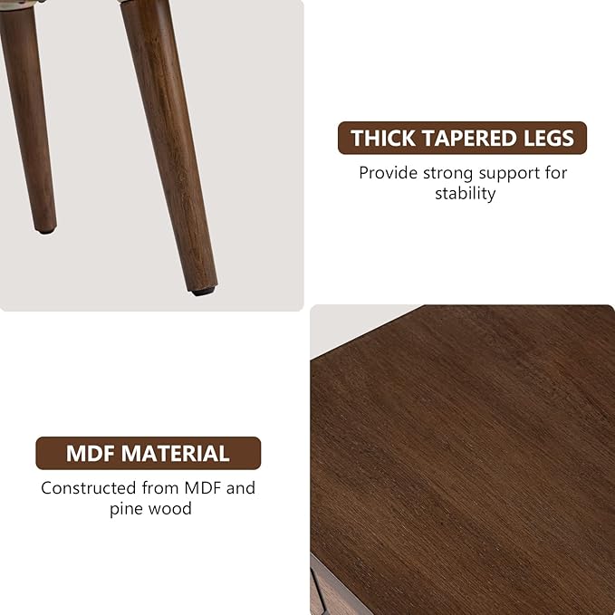 COSIEST Mid-Century Nightstand, Modern MDF Bedside Table, Accent Wood End Table with One Storage Drawer for Bedroom Living Room(Brown,2 Pieces)