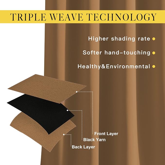 NICETOWN Short Blackout Gold Brown Curtains - Image 3