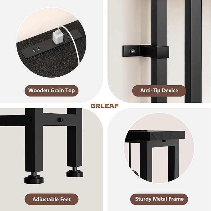 GRLEAF 78" Sofa Table with Built-in Power Strip (4 AC Outlets & 4 USB Ports) – 4.9ft Power Cord, Metal Frame, Easy Assembly, Long Couch Table Behind Sofa, Hallway, Living Room and Home Office | Black