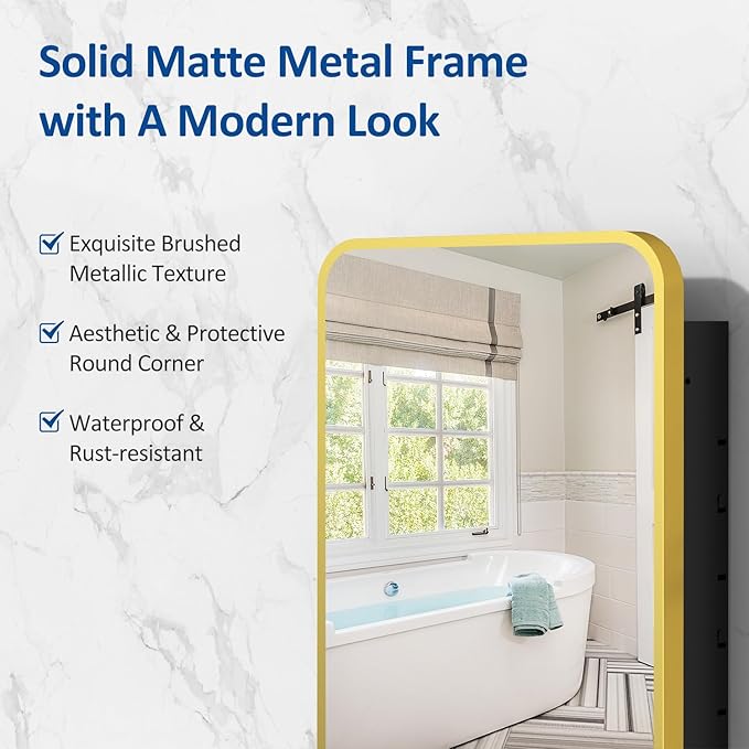 20x28 Inch Gold Recessed Medicine Cabinet with Mirror Metal Framed Surface Wall Mounted Bathroom Medicine Cabinet Mirror with Storage