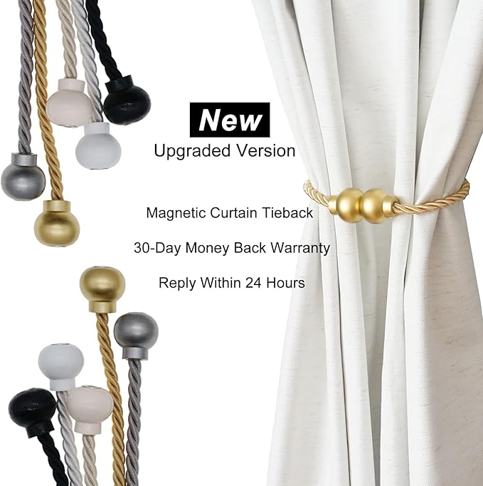 4 Pack Magnetic Curtain Tiebacks Modern Handmade Rope Curtain Tie Backs - Image 7