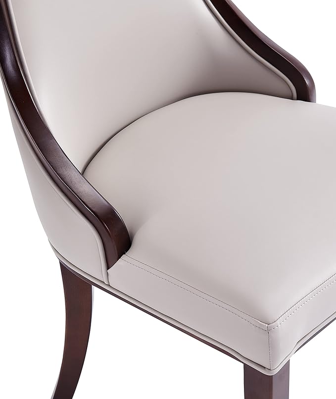Manhattan Comfort Grand Avenue Faux Leather Dining Chairs, Parsons Accent Furniture with Padded Wingback Seat and Solid Beech Wood Frame, Set of 2, Light Grey