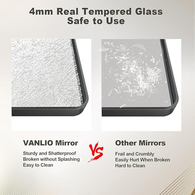 60x28 Black Bathroom Wall Mirror, Black Matal Framed Mirror, Matte Rectangle Bathoom Vanity Mirror, Anti-Rust, Shatterproof, Hangs Vertically or Horizontally