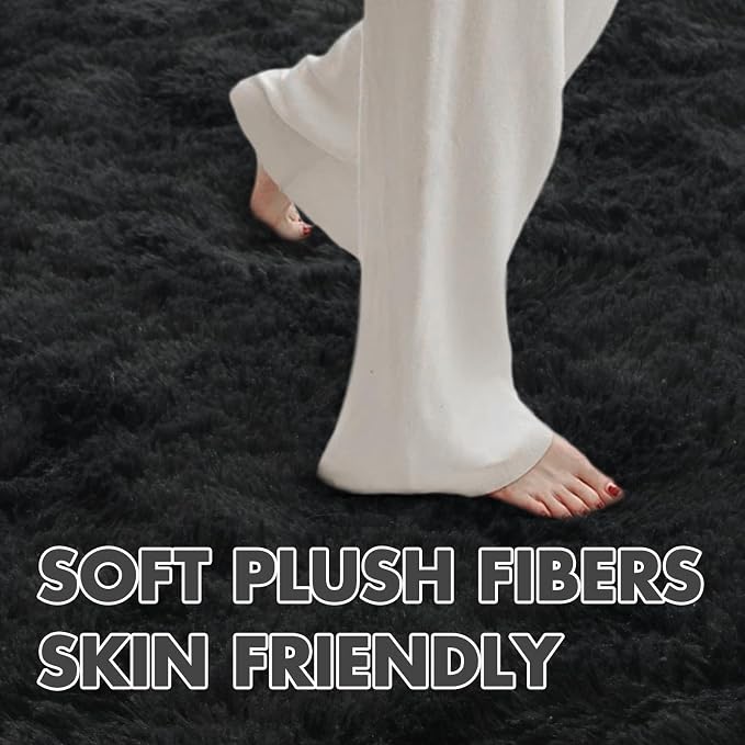 8x10 Ft Large Shag Black Rug for Living Room, Ultra Soft Fluffy Furry Area Rugs - Image 4