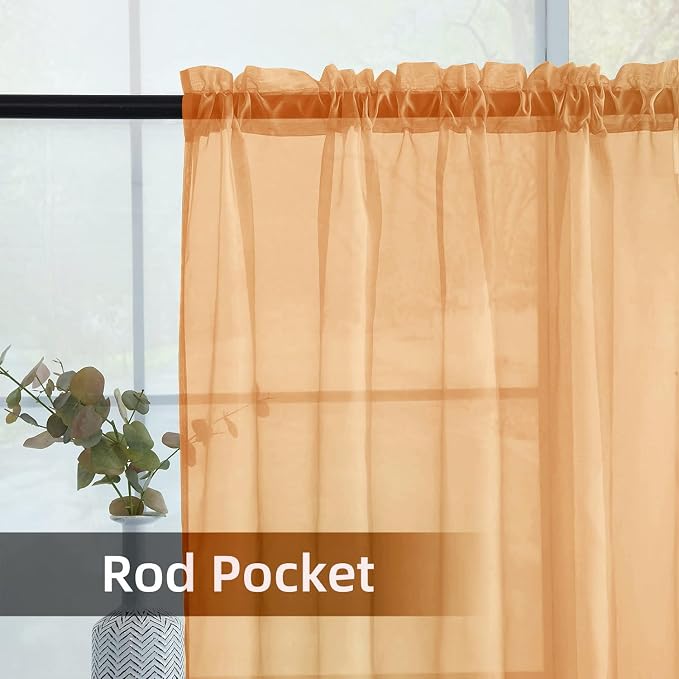 SpaceDresser Beige Sheer Curtains 4 Panels Rod Pocket Semi-Sheer Curtain 84 - Image 5