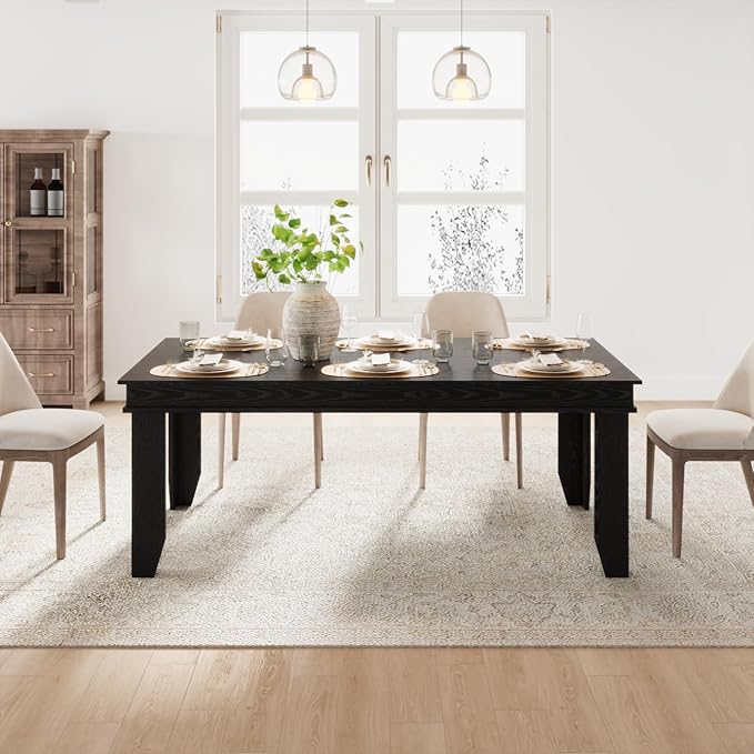 GarveeHome Farmhouse Dining Table for 6-8 People, 71" Long Black Kitchen Tables with Wooden Sturdy Frame, 6 Ft Large Rectangular Dinner Table for Living Room, Kitchen, Dining Room