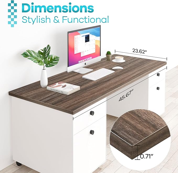 Kaboon Universal Tabletop 45.67"x23.62", Solid One-Piece Melamine Table Top, Double Desk L-Desk Floating Desk DIY, Home and Office,Eucalyptus/Dark Walnut