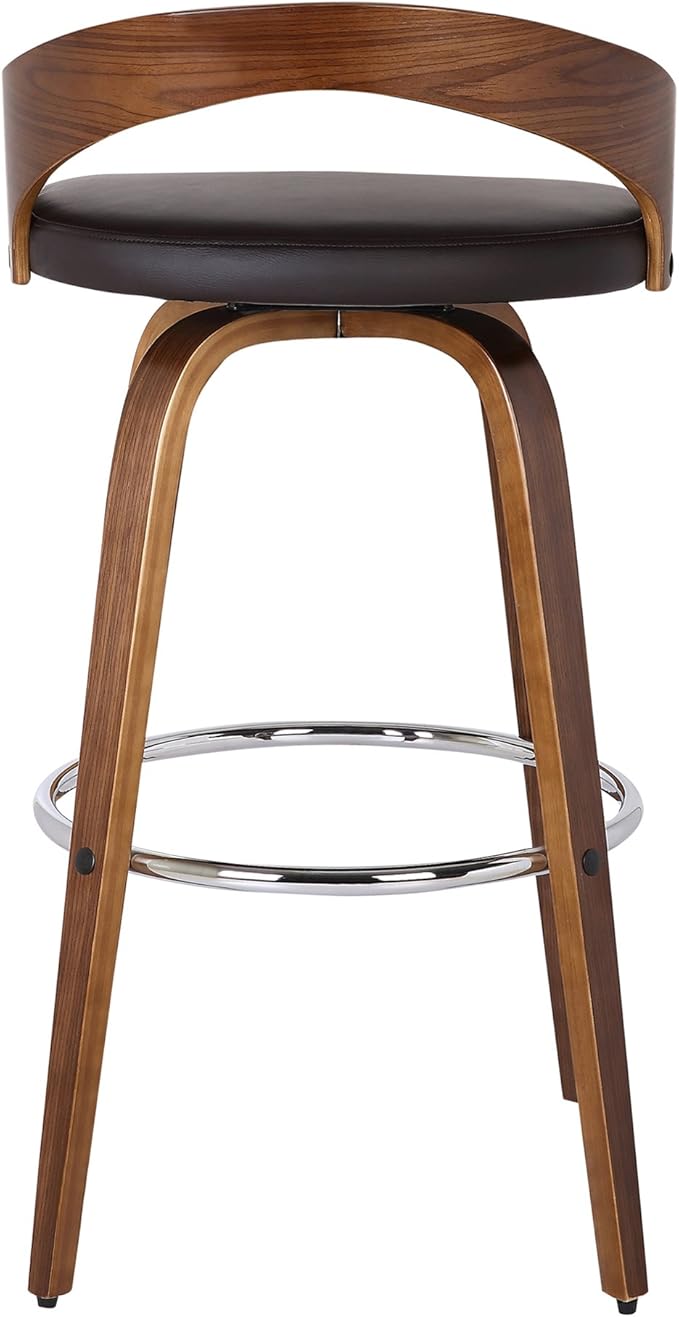 Armen Living Sonia 26" Counter Height Swivel Brown Faux Leather and Walnut Wood Bar Stool - Set of 3