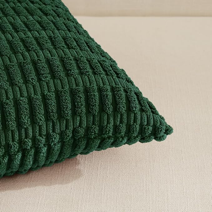 Fancy Homi Set of 4 Dark Green Boho Decorative Throw Pillow Covers 18x18 Inch - Image 4