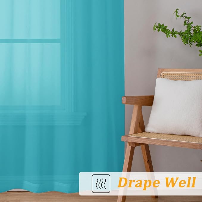 Gwine Turquoise Sheer Curtain Tiers 24 Inch Length, Light Filtering Voile Short - Image 7