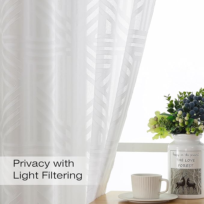 Simplebrand Sheer White Kitchen Curtains 24 Inch Length Tier Curtains 2 Panels - Image 3