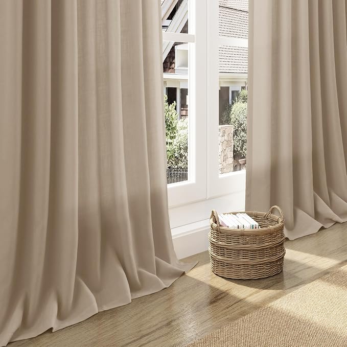 Nanspring Sepia Beige Linen Curtains 84 Inch Length 2 Panels Set - Image 5