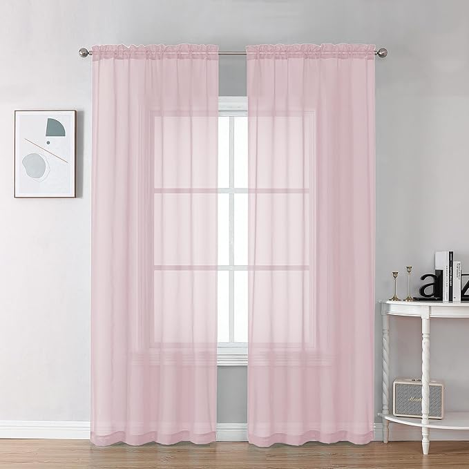 Chyhomenyc Blush Pink Sheer Curtains 78 Inches Long 2 Panels Set by Chyhomenyc