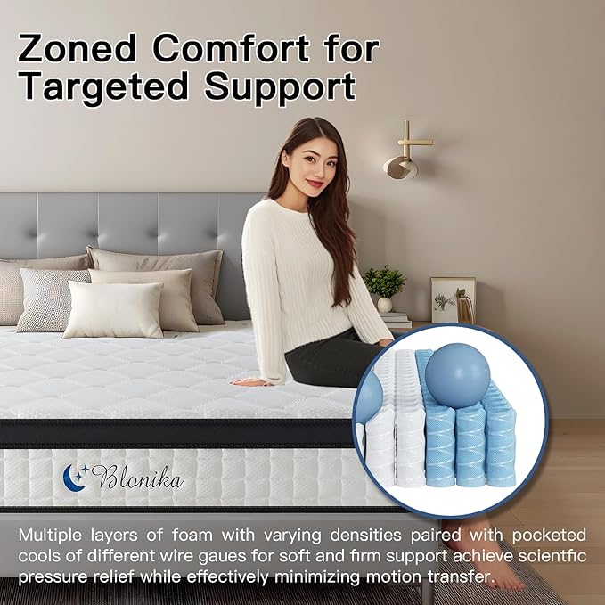 Full Size Mattress, 10 Inch Full Mattress in a Box, Medium Firm, Memory Foam with Individual Pocket Spring for Pressure Relief & Motion Isolation, Strong Edge Support