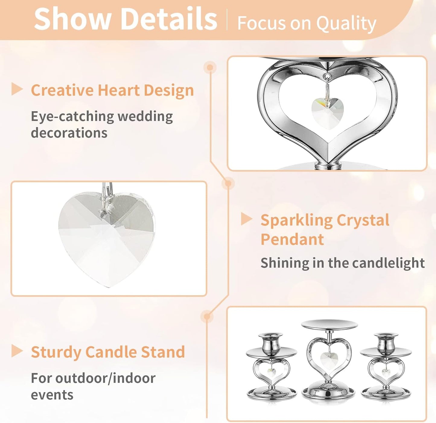 Nuptio Unity Candle Holder Silver Candlestick Holder for Pillar Taper Candles Metal Pillar Candle Holders Set of 3 Table Centerpiece for Wedding Anniversary Candlelight Dinner Decor