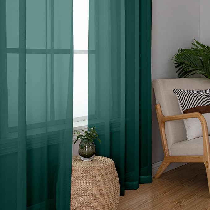 Aiyufeng Hunter Green Sheer Curtain Drapes 45 Inch Length 2 Panels - Image 2