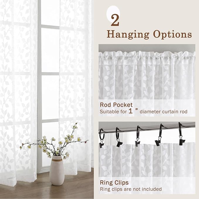 Chyhomenyc White Sheer Curtains 24 Inch Length, Light Filtering Leaf Tufted - Image 7