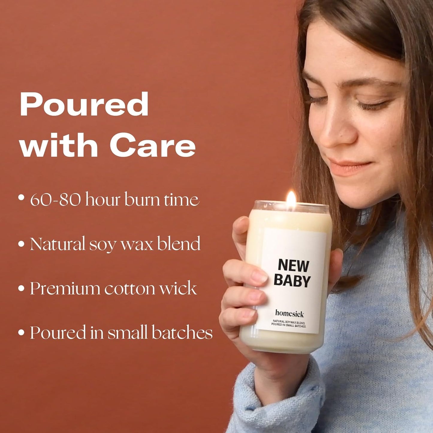 Homesick Scented Candles for Home (New Baby) - 13.75 oz Long-Lasting Natural Soy Wax Blend Jar Candle Gifts & Couples Baby Shower Favors, 60-80 Hours Burn Time - Notes of Geranium & Vanilla