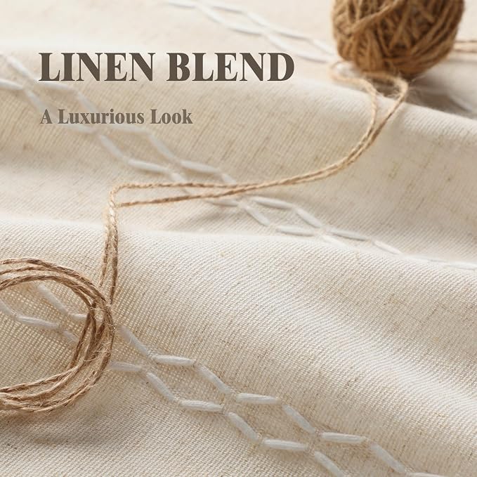 Boho Blackout Curtains 72 Inches Long Beige Linen Blend 2 Panels - Image 6