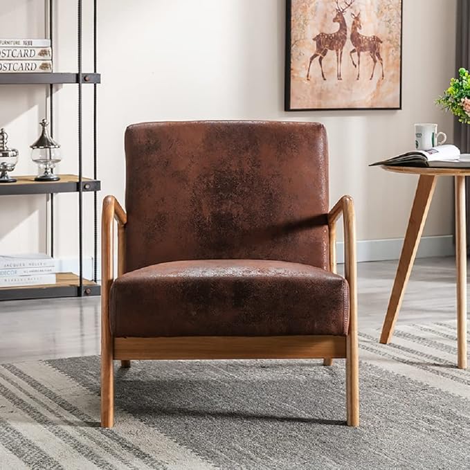 Container Furniture Direct Classic Comfortable Reading Small Modern Boho Microfiber Upholstered Lounge Armchair for Living Room, Reading, Bedroom, Office, and Small Spaces in Brown