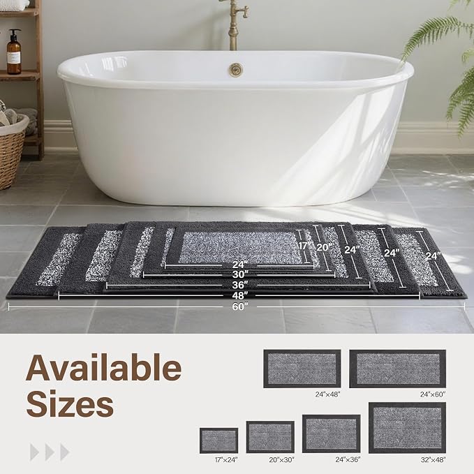 Bathroom Rugs 24x17 Non Slip Washable, Dark Grey Bath Mat - Image 8