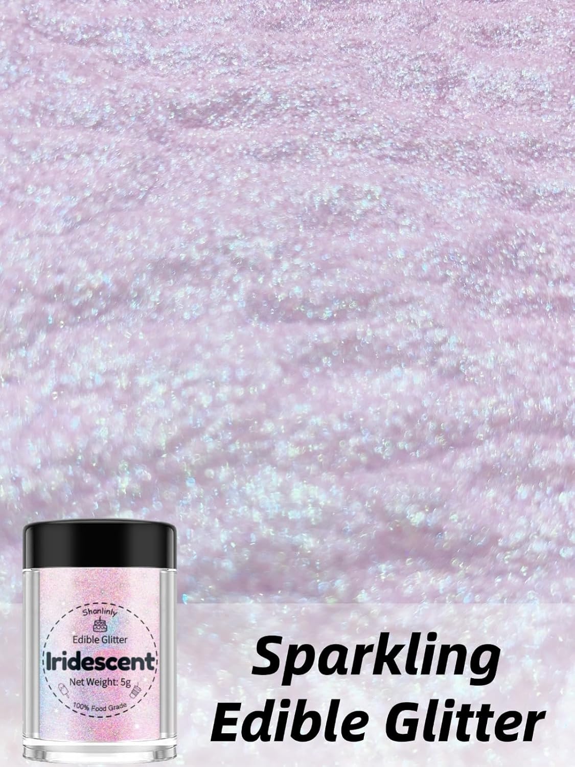 Shanlinly Iridescent Prism Powder Edible Glitter for Drinks, Food Grade Edible Glitter Dust Luster Shimmer Dust for Cakes Decorating Sparkling, Paints, Desserts, No Taste or Texture, 5g Each Bottle