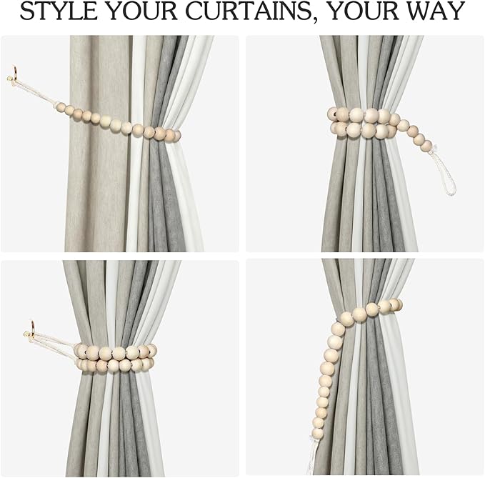 Hion 2 Pcs Boho Curtain Tiebacks, Wood Beads Curtain Holdbacks, Outdoor - Image 4