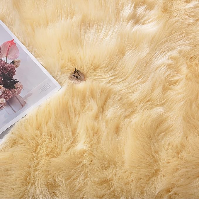 Latepis Yellow Shaggy Rug Bedroom Rugs 4x6 Area Rug Washable Faux Sheepskin Fur - Image 6