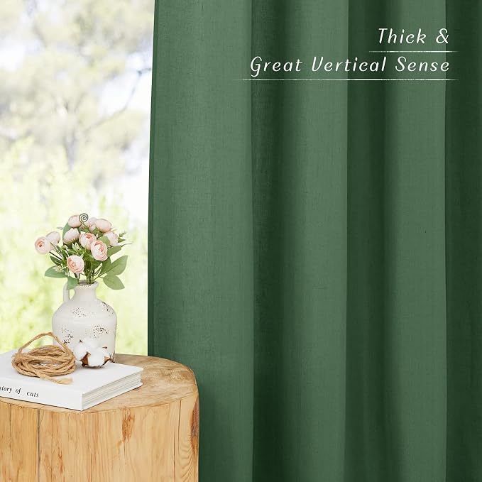 NICETOWN Thick Linen Olive Green Curtains & Drapes, Grommet Linen Blend Privacy - Image 3