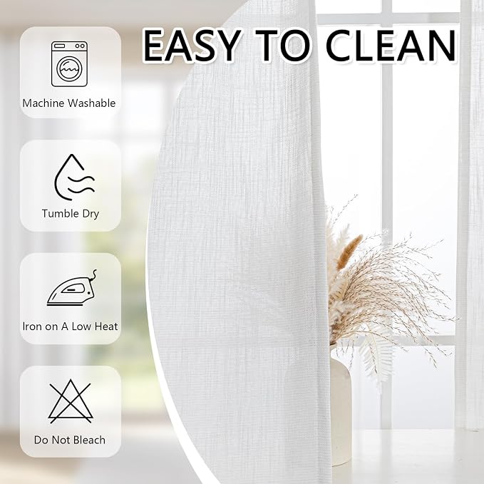 MYSKY HOME Semi Sheer Natural Linen Curtains 36 Inch Length, Light Filtering - Image 8